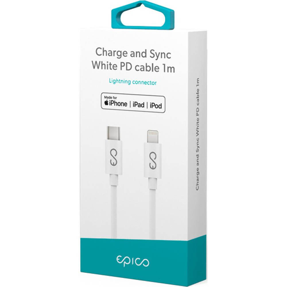 USB-C Кабел за iPhone, Epico Lightning MFI Cable 1m, Бял