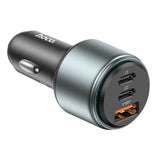 Тройно Зарядно за Кола с USB-C и USB-A, Hoco 12V 95W, Сив