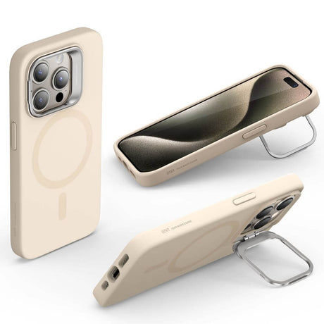Magsafe Калъф с Поставка за iPhone 15 Pro, ESR Cloud Magnetic KickStand Case, Бежов (3)
