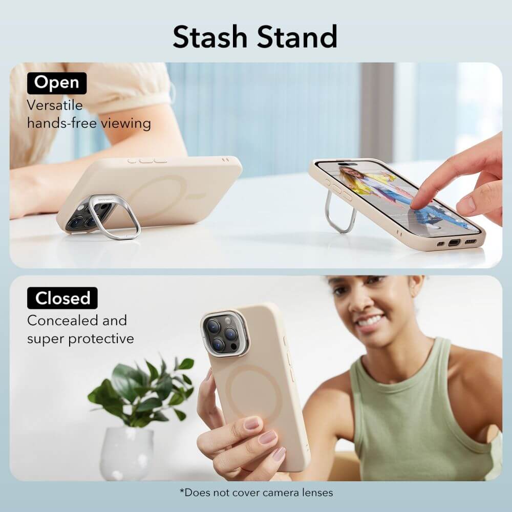 Magsafe Калъф с Поставка за iPhone 15 Pro Max, ESR Cloud Magnetic KickStand Case, Бежов (6)