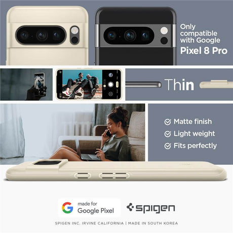 Противоударен Калъф за Google Pixel 8 Pro, Spigen Thin Fit Case, Бежов (9)