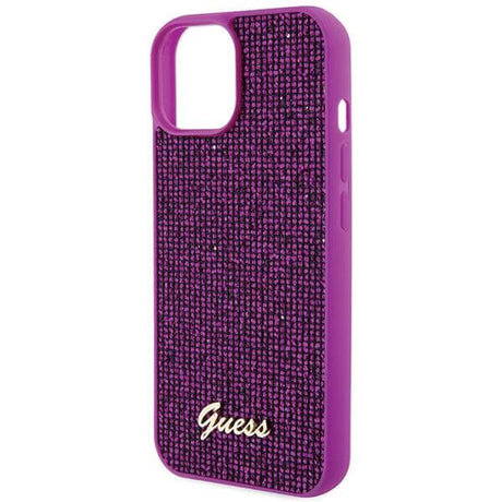 Блестящ Калъф за iPhone 15, Guess Disco Metal Script Case, Лилав (6)