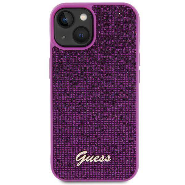 Блестящ Калъф за iPhone 15, Guess Disco Metal Script Case, Лилав (3)