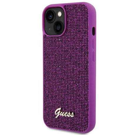 Блестящ Калъф за iPhone 15, Guess Disco Metal Script Case, Лилав (2)