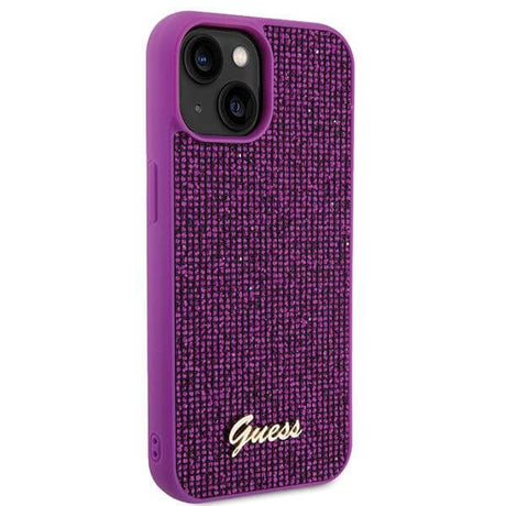 Блестящ Калъф за iPhone 15, Guess Disco Metal Script Case, Лилав (4)