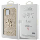 Блестящ Калъф за iPhone 15, Guess Glitter Script Big 4G Case, Златист (8)
