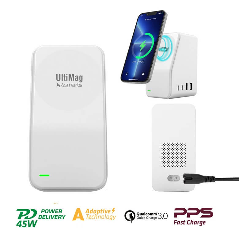 Зарядна Станция, 4Smarts 220v 5in1 Mains Charging Station UltiMag DeskTower, Бял (2)