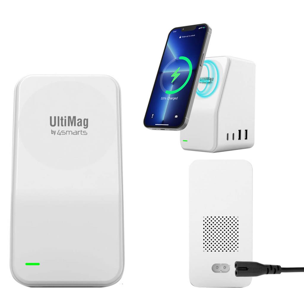 Зарядна Станция, 4Smarts 220v 5in1 Mains Charging Station UltiMag DeskTower, Бял