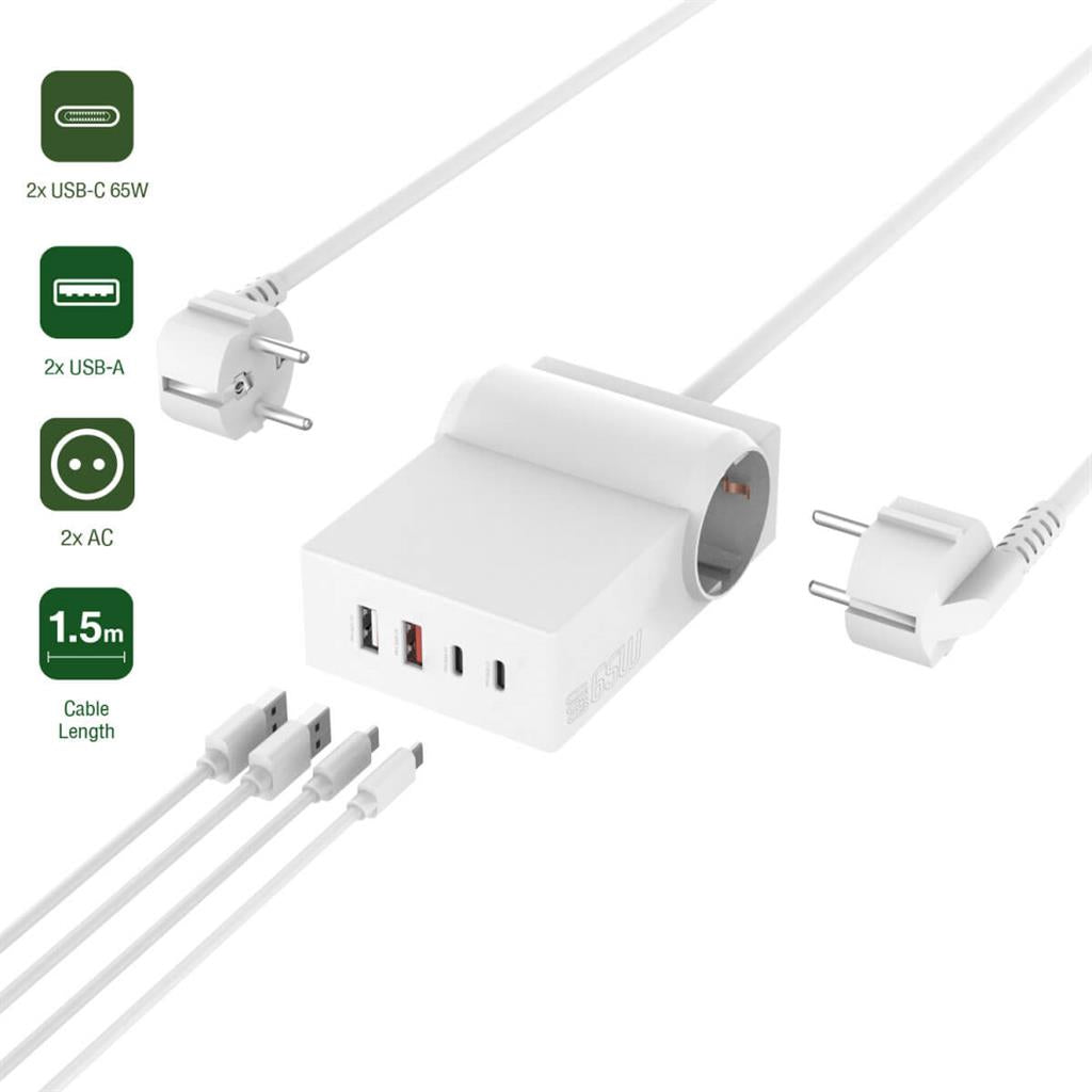 Зарядна Станция, 4Smarts 220v USB-C/A Power Strip Desk GaN 65W, Бял (2)