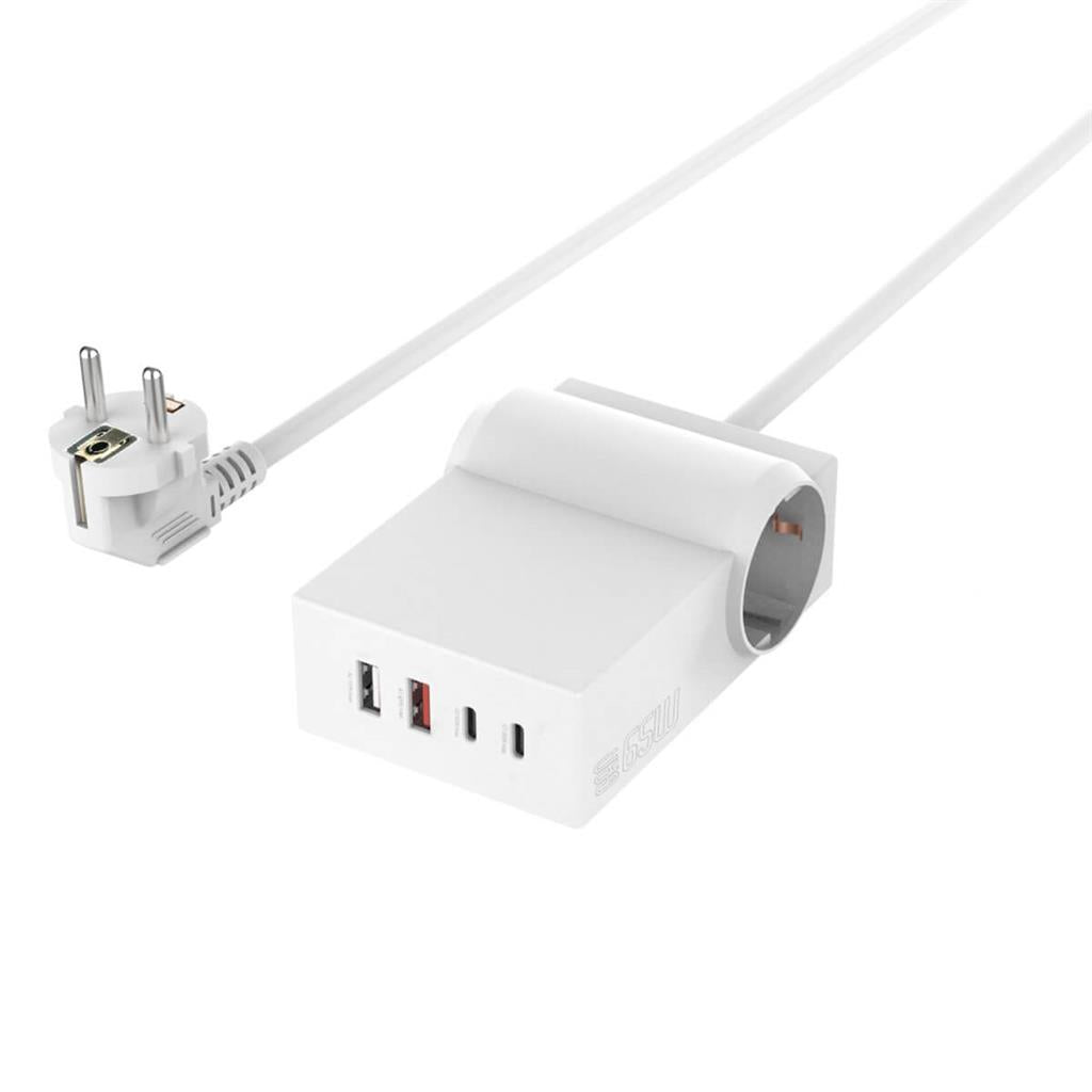 Зарядна Станция, 4Smarts 220v USB-C/A Power Strip Desk GaN 65W, Бял