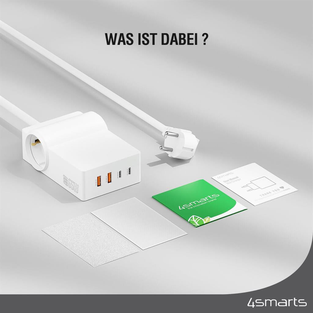 Зарядна Станция, 4Smarts 220v USB-C/A Power Strip Desk GaN 65W, Бял (3)