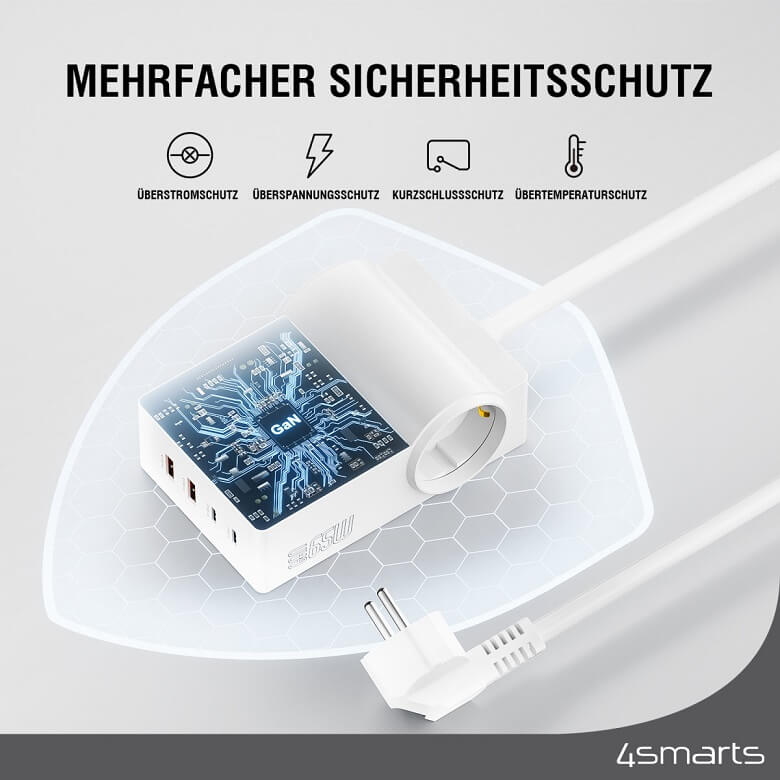 Зарядна Станция, 4Smarts 220v USB-C/A Power Strip Desk GaN 65W, Бял (5)