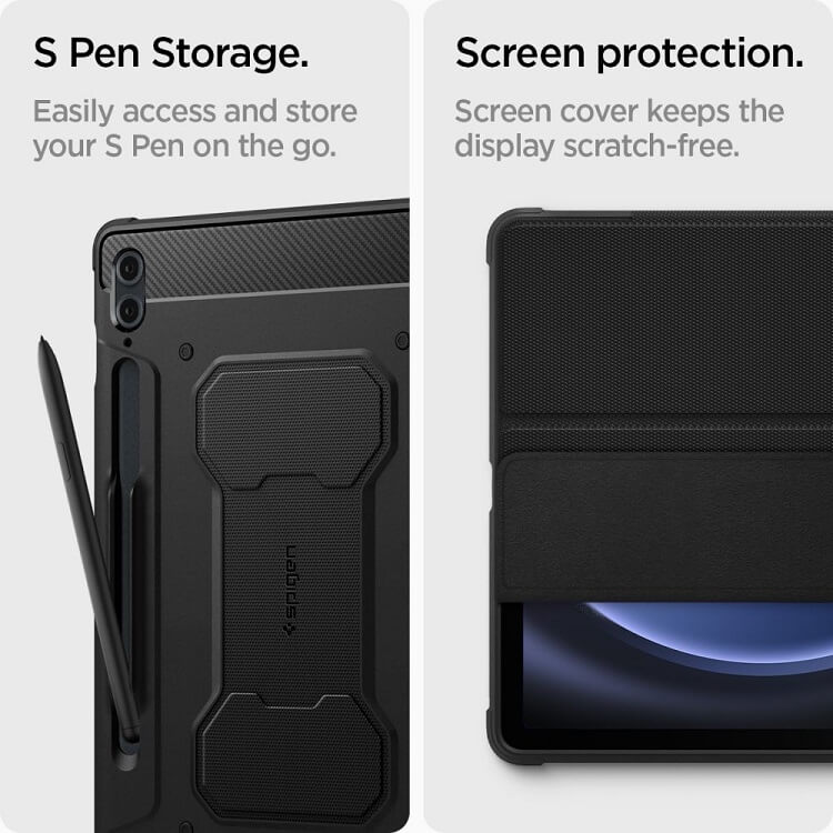 Противоударен Калъф за Samsung Tab S9 FE Plus, Spigen Rugged Armor Pro Case, Черен (9)