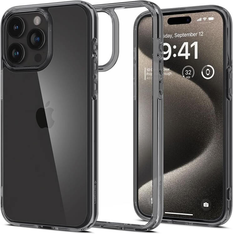 Противоударен Калъф за iPhone 15 Pro, Spigen Ultra Hybrid Case, Сив