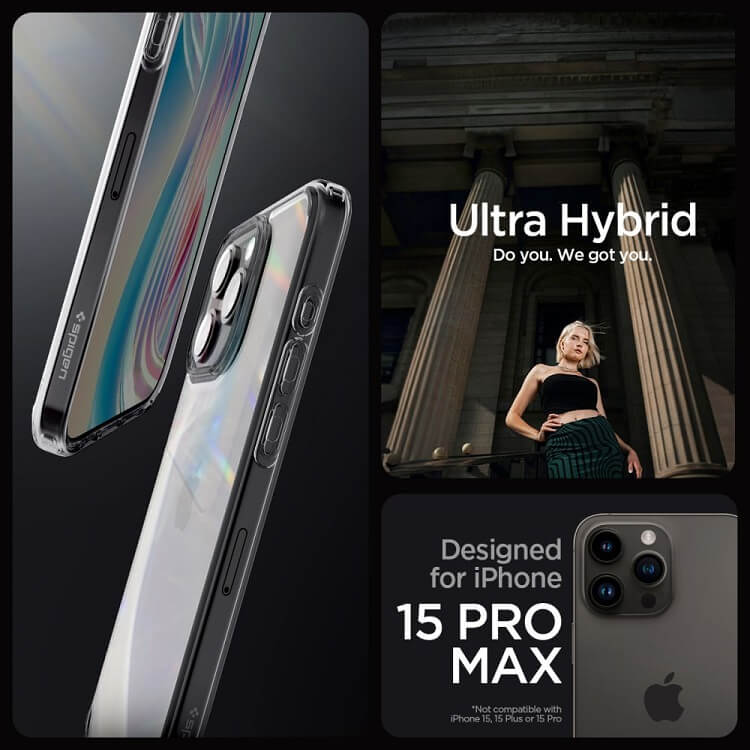 Противоударен Калъф за iPhone 15 Pro, Spigen Ultra Hybrid Case, Сив (7)