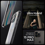 Противоударен Калъф за iPhone 15 Pro, Spigen Ultra Hybrid Case, Сив (7)