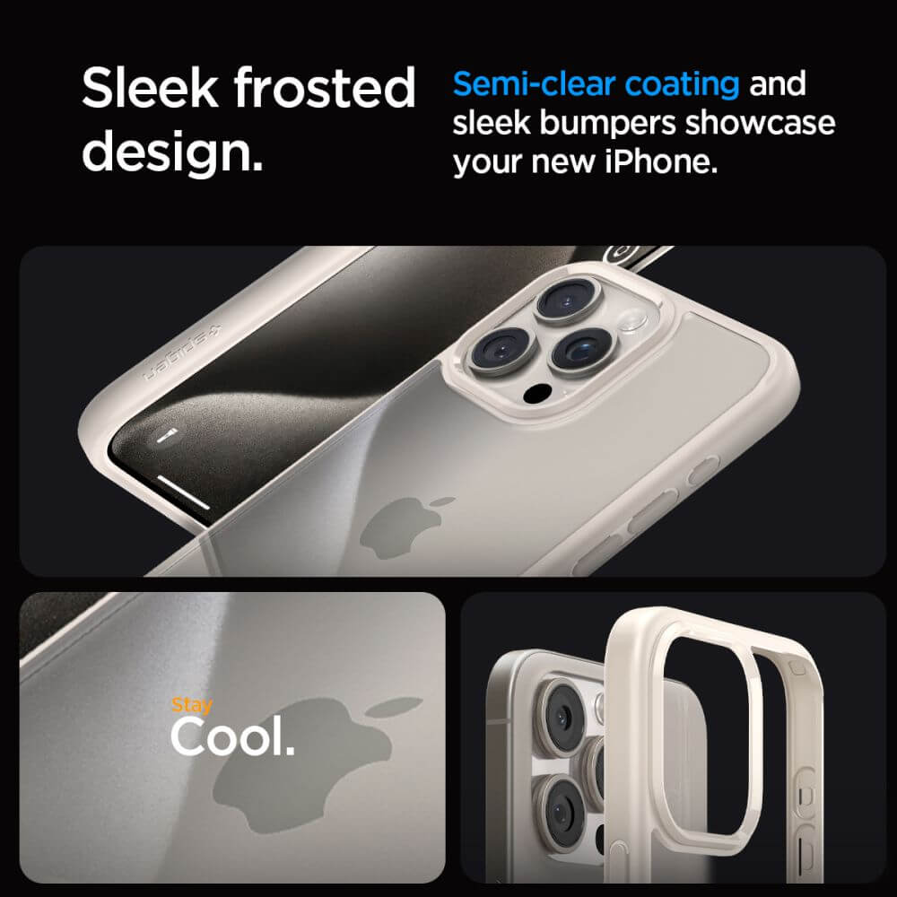 Противоударен Калъф за iPhone 15 Pro, Spigen Ultra Hybrid Case, Титаниев (3)