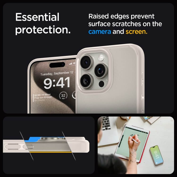 Противоударен Калъф за iPhone 15 Pro, Spigen Ultra Hybrid Case, Титаниев (5)