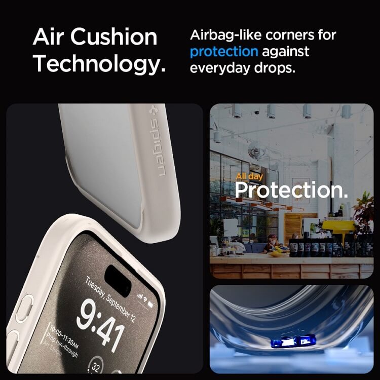 Противоударен Калъф за iPhone 15 Pro, Spigen Ultra Hybrid Case, Титаниев (4)