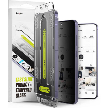 Затъмняващ Протектор за Samsung S24, Ringke Privacy Easy Slide Glass 2бр., Черен