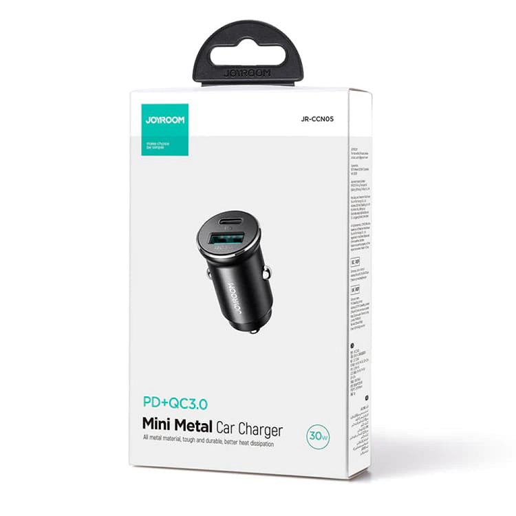 Двойно Зарядно за Кола USB-C/A, Joyroom 30W Mini Metal Car Charger PD-QC3.0, Черен (8)