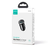 Двойно Зарядно за Кола USB-C/A, Joyroom 30W Mini Metal Car Charger PD-QC3.0, Черен (8)