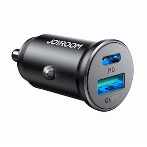 Двойно Зарядно за Кола USB-C/A, Joyroom 30W Mini Metal Car Charger PD-QC3.0, Черен