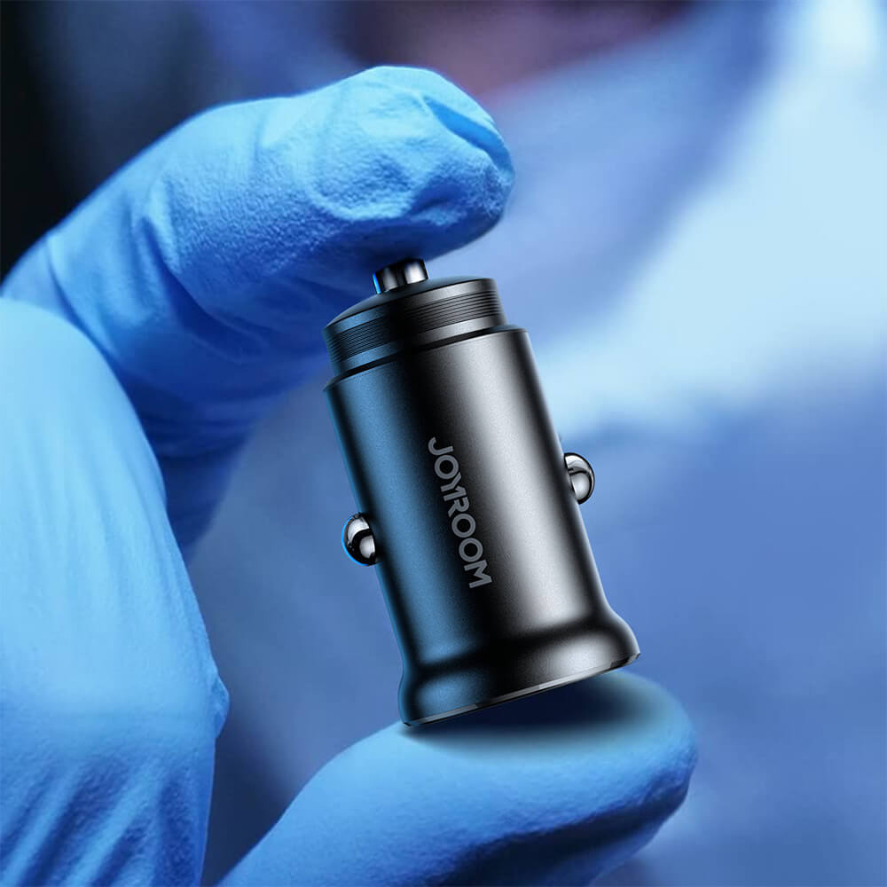Двойно Зарядно за Кола с USB-C, Joyroom 30W 2C Mini Metal Car Charger PD3.0, Черен (4)