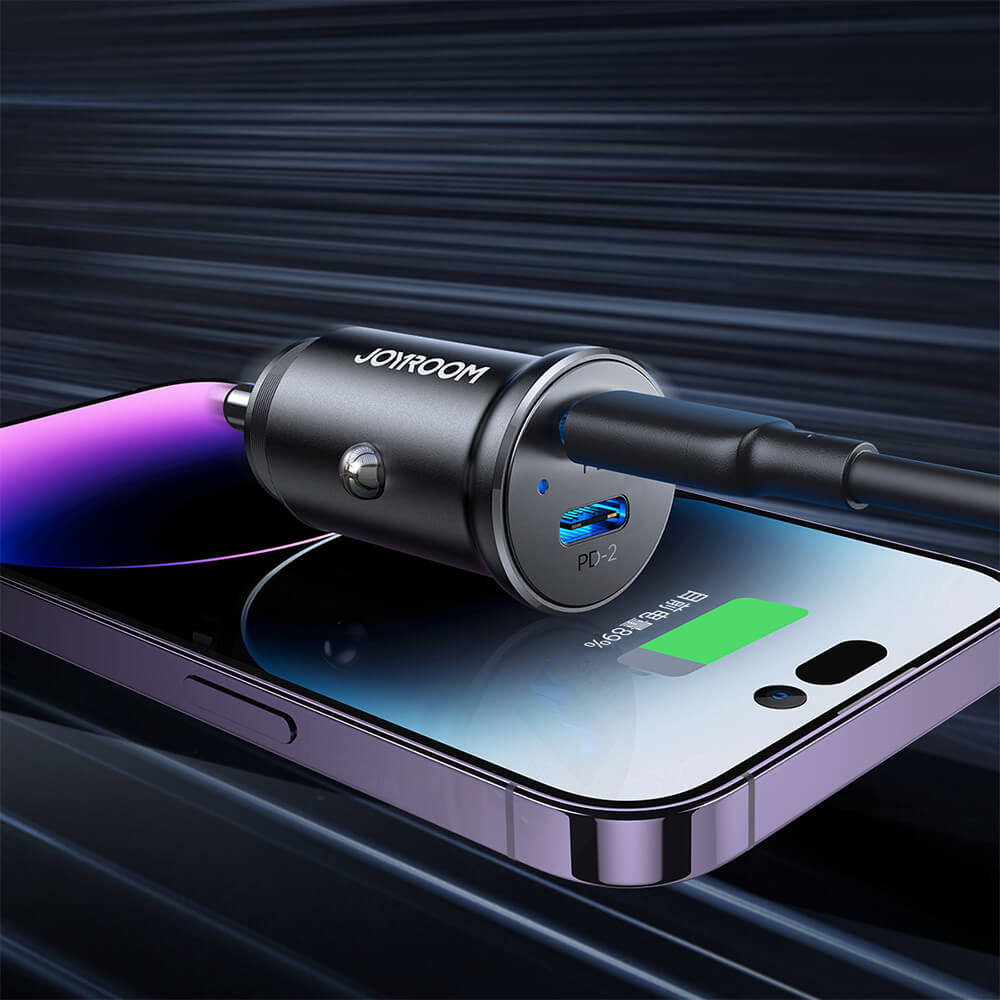 Двойно Зарядно за Кола с USB-C, Joyroom 30W 2C Mini Metal Car Charger PD3.0, Черен (2)