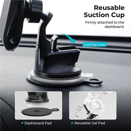 Безжично Зарядно за Кола с Magsafe, Pitaka MagEZ Car Mount Pro Suction Cup 15W, Черен (5)