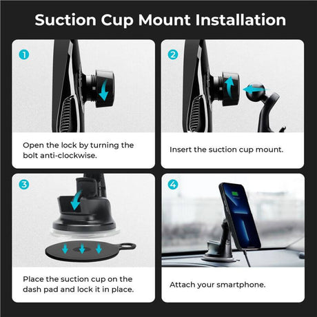 Безжично Зарядно за Кола с Magsafe, Pitaka MagEZ Car Mount Pro Suction Cup 15W, Черен (6)