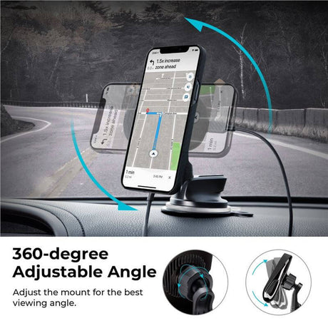 Безжично Зарядно за Кола с Magsafe, Pitaka MagEZ Car Mount Pro Suction Cup 15W, Черен (2)