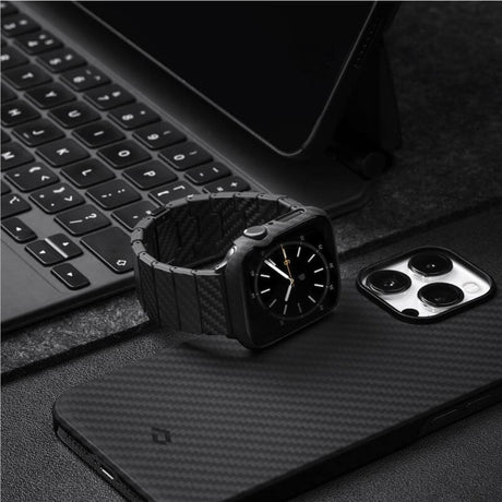 Карбонов Калъф за Apple Watch 45mm, Pitaka Air Case, Черен (6)