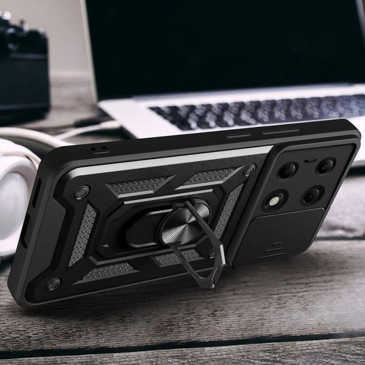 Калъф с Предпазител за Камера и Стойка за Xiaomi Redmi Note 13 4G, Tech-Protect Kickstand Pro Case, Черен (6)
