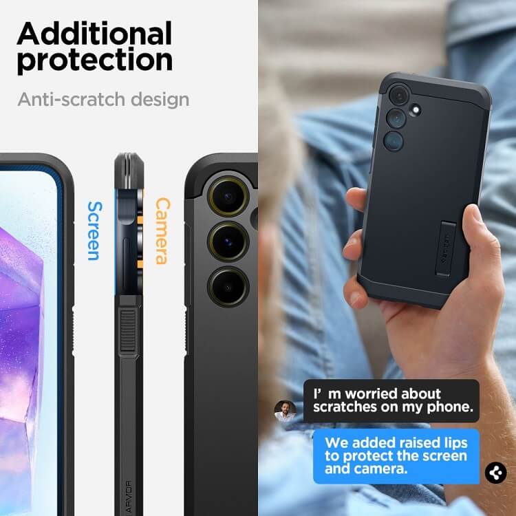 Противоударен Хибриден Калъф за Samsung A35, Spigen Tough Armor Case, Черен (10)