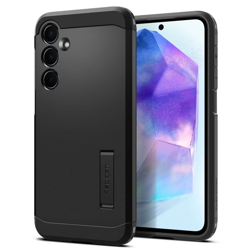 Противоударен Хибриден Калъф за Samsung A55, Spigen Tough Armor Case, Черен
