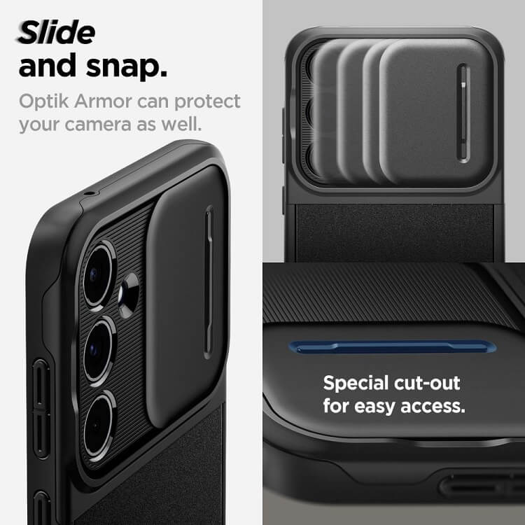 Калъф с Камерен Предпазител за Samsung A55, Spigen Optik Armor Case, Черен (10)