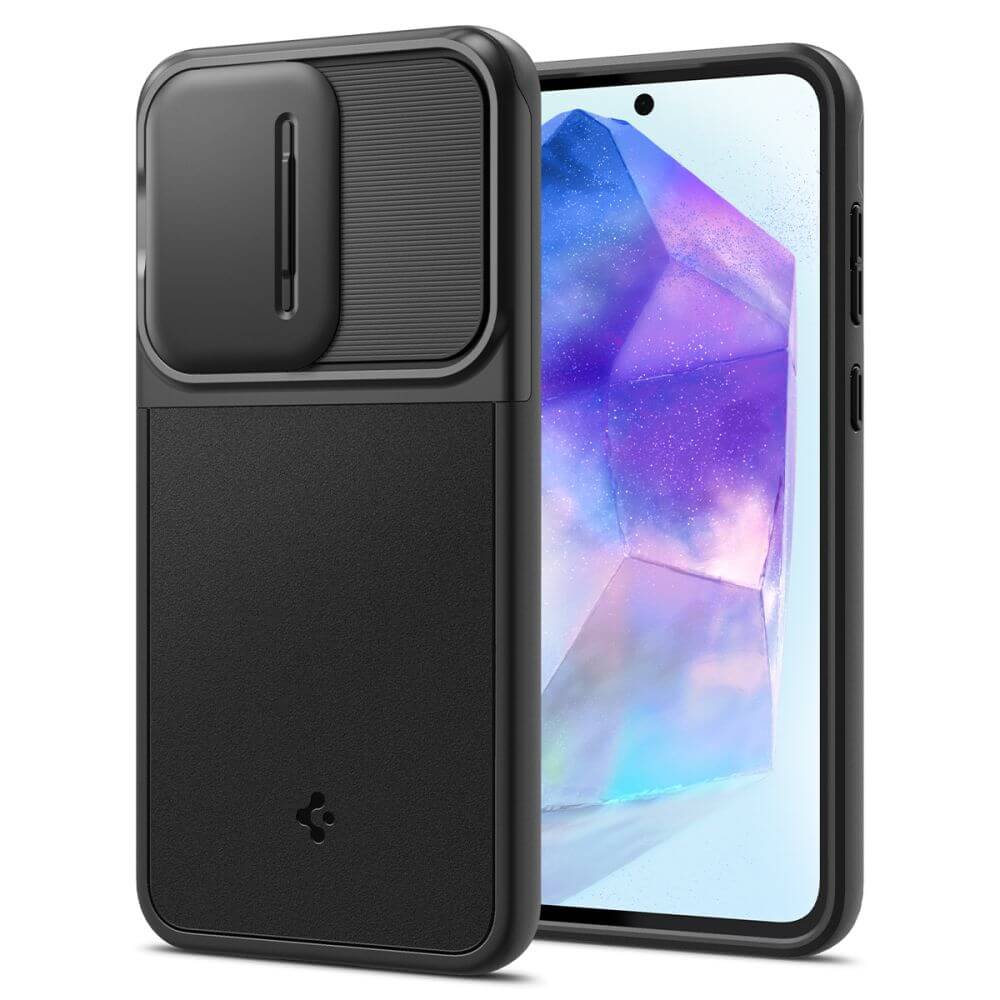 Калъф с Камерен Предпазител за Samsung A55, Spigen Optik Armor Case, Черен