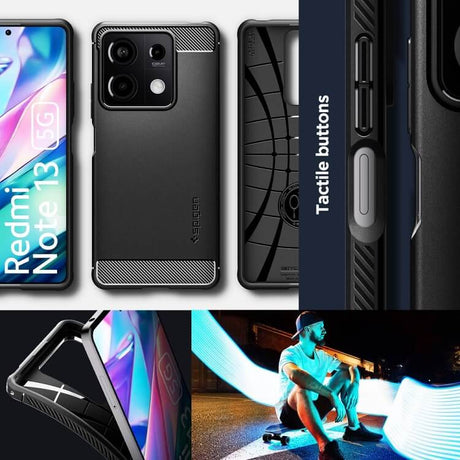 Противоударен Калъф за Xiaomi Redmi Note 13 5G, Spigen Rugged Armor Case, Черен (9)