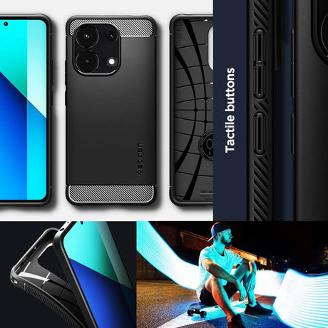 Противоударен Калъф за Xiaomi Redmi Note 13 4G, Spigen Rugged Armor Case, Черен (10)
