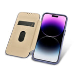 Magsafe Калъф от Естествена Кожа за iPhone 14 Pro Max, iCarer CE Wax Book Leather Case, Лилав (6)