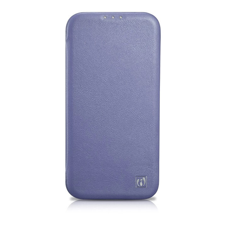 Magsafe Калъф от Естествена Кожа за iPhone 14 Pro Max, iCarer CE Wax Book Leather Case, Лилав (2)