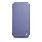 Magsafe Калъф от Естествена Кожа за iPhone 14 Pro Max, iCarer CE Wax Book Leather Case, Лилав (2)