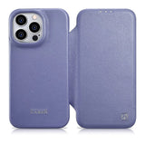 Magsafe Калъф от Естествена Кожа за iPhone 14 Pro Max, iCarer CE Wax Book Leather Case, Лилав