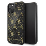 Луксозен Кожен Калъф за iPhone 11 Pro, Guess 4G Gliter Case, Черен