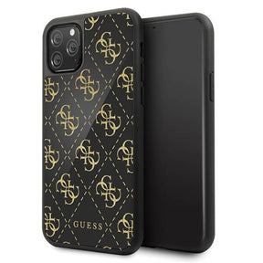 Луксозен Кожен Калъф за iPhone 11 Pro, Guess 4G Gliter Case, Черен