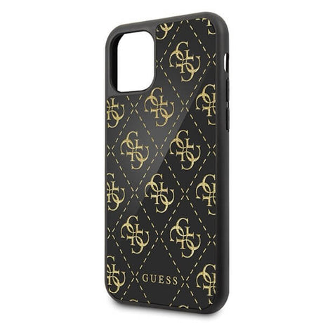 Луксозен Кожен Калъф за iPhone 11 Pro, Guess 4G Gliter Case, Черен (5)