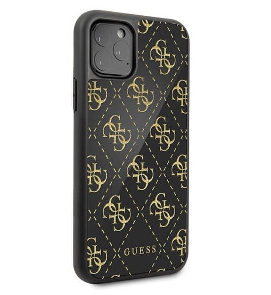 Луксозен Кожен Калъф за iPhone 11 Pro, Guess 4G Gliter Case, Черен (2)