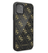 Луксозен Кожен Калъф за iPhone 11 Pro, Guess 4G Gliter Case, Черен (2)