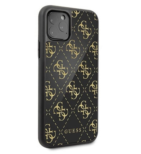 Луксозен Кожен Калъф за iPhone 11 Pro, Guess 4G Gliter Case, Черен (2)